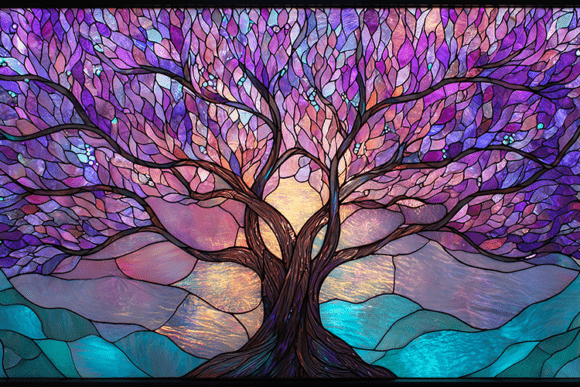 Download Purple Tree Stained Glass Pattern - Stained Collection
