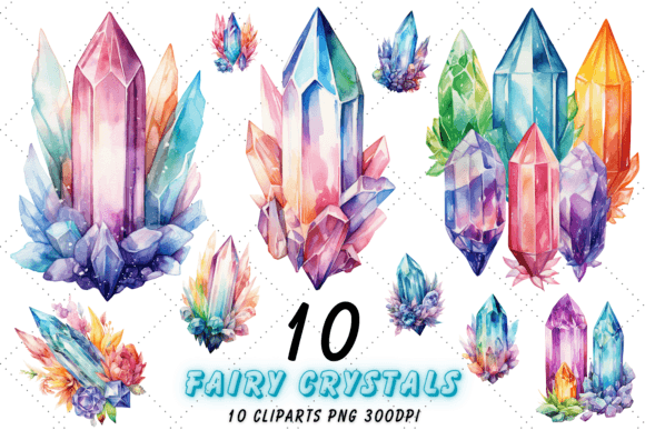 Download Fairy Crystals Watercolor Clipart Bundle - Crystals Collection