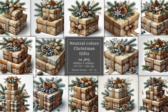Download Neutral Colors Christmas Gifts Clipart - Premium Bundle
