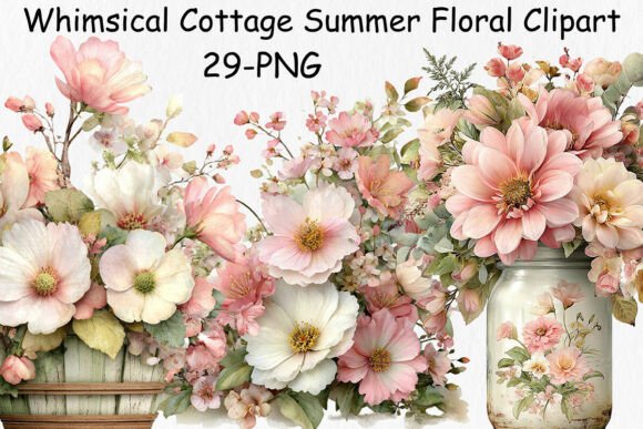 Download Whimsical Cottage Summer Floral Clipart - Floral clipart Collection