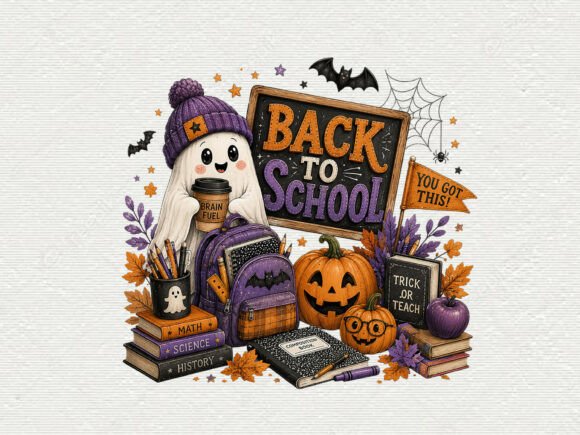 Download Cute Reading Ghost with Books &amp; Pumpkin - Ghost Collection