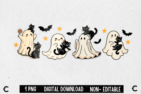 Download Vintage Halloween Ghost with Black Cats - Ghost Collection