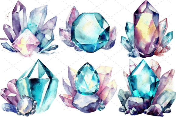 Download 6 Watercolor Gem and Crystals Bundle - Crystals Collection