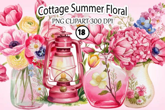 Download Whimsical Cottage Summer Floral Clipart - Floral clipart Collection